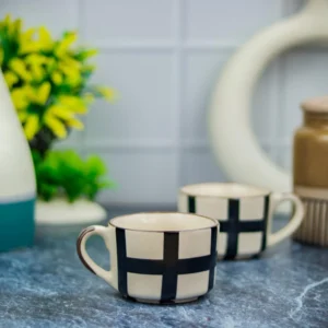 Indiankumhar Black & White Strip 150ml Small Size Ceramic Cup