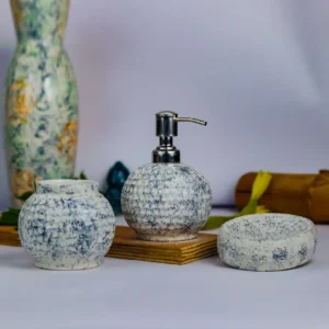 Indiankumhar Blue Chemical Glaze Bathroom Decor Set 3 Pcs