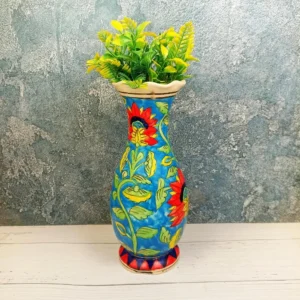 Indiankumhar Blue Handpainted Mughal Art Ceramic Flower Vase