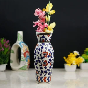 Indiankumhar Blue Leaf Handmade Ceramic Flower Vase