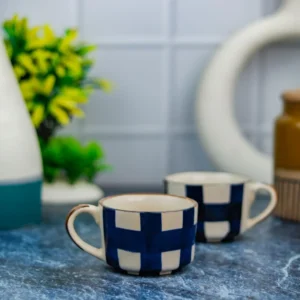 Indiankumhar Blue & White Strip Small Size Ceramic Cup 150ml