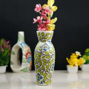 Indiankumhar Leaf Design Cerami Flower Vase For Indoor Decor