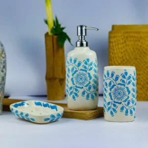 Indiankumhar Leaf Pattern Ceramic Bathroom Set 3pc For Bathroom