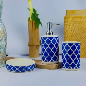 Indiankumhar Royal Blue 3 Pcs Ceramic Bathroom Set